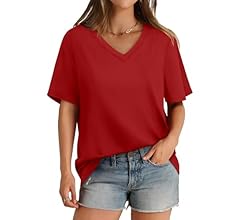 Aokosor Womens T Shirts V Neck Short Sleeve Casual Loose Tees Tops 2024 Trending Now