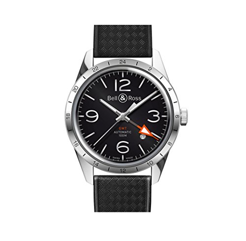 Bell and Ross Vintage Black Dial Black Rubber Mens Watch BRV123-BL-GMT-SRB