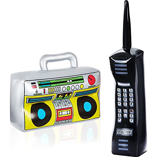 2 Pieces Inflatable Radio Ghettoblaster and Oversized Cell Phone