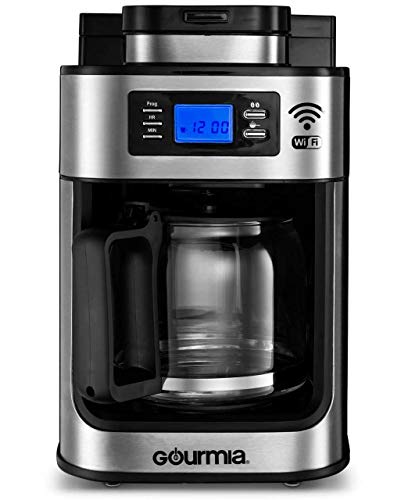 app controlled coffee maker - Gourmia GCMW4750 WIFI Coffee Maker with Built-in Grinder - App Controlled - Beans or Pre-Ground - Programmable Timer & LED Display - Automatic Drip - Auto Shut-Off - 10 Cup