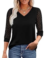 XIEERDUO 3/4 Length Sleeve Womens Tops V-Neck Lace Tunic Tops Business Casual Blouses 2025