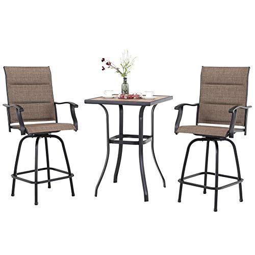 bar height outdoor furniture - PHI VILLA Swivel Bar Stools Set 3 PC Outdoor Kitchen Bar Height Patio Bistro Set Padded Sling Fabric, All-Weather Patio Furniture