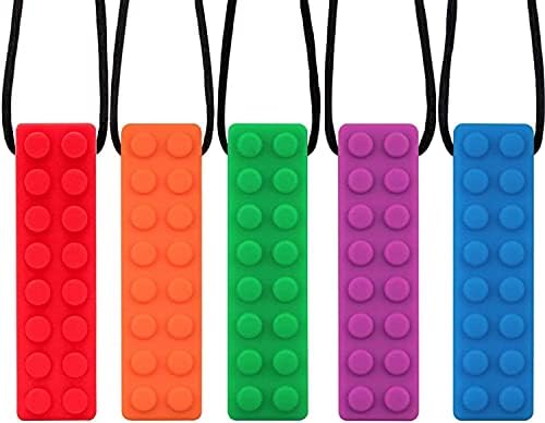 SLGOL Sensory Chew Necklaces, 5 Pack Bundle Colorful Chew Necklaces for Sensory Kids, Perfectly Textured Silicone Chew Toys for ADHD, Autism, Biting, Needs, Oral Motor, BPA Free