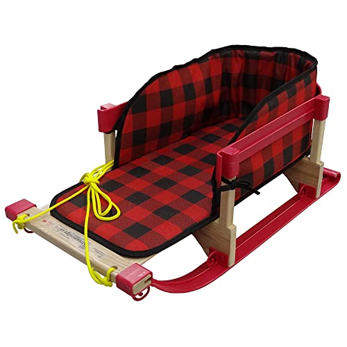 Superio Children Wooden Sled, Snow Sled for Toddlers, Kids Sleigh with Pull Ropes, Baby Sled, Red (Wooden Sled)