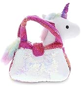 DolliBu Pink Unicorn Plush Reversible Sequin Pet Carrier Handbag, White Sparkle Soft Stuffed Anim...