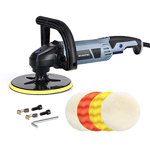 buffer waxer polisher - WORKPRO Buffer Polisher - 7-inch Buffer Waxer with 4 Buffing and Polishing Pads, 6 Variable Speed 1000-3800 RPM, Detachable Handle, Ideal for Car Sanding, Polishing, Waxing, Sealing Glaze