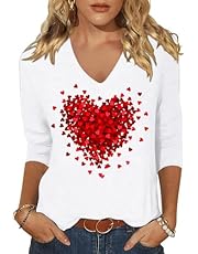 Scgirl Womens 3/4 Sleeve V Neck Valentine&#39;s Day T Shirts Love Heart Printed Graphic Tee Tops