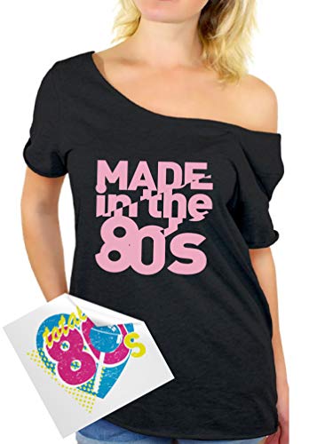 Awkwardstyles Women's Made in The 80's Pink Off Shoulder T-Shirt + Sticker Gift