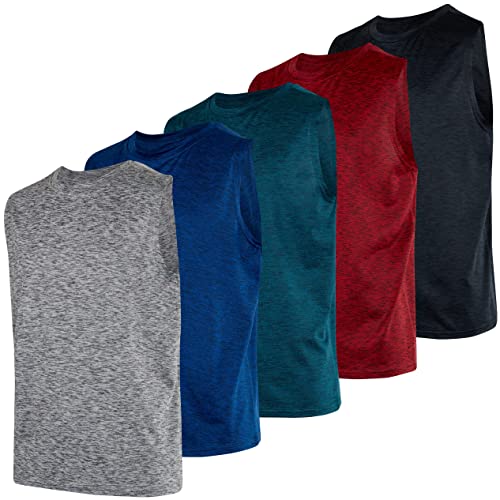 boys tanks - 5 Pack: Boys Active Quick Dry Fit Tank Jersey Sleeveless Performance Sports Basketball Beach Gym Workout Running Fitness Athletic Undershirt Breathable Hiking Girls Teens School Outdoor Set 1,M(10-12)