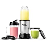 Included: (1) 250W motor base, (1) cross-blade, (1) tall cup, (1) short cup, (1) party mug, (2) lip rings, (2) Stay-Fresh resealable lids, (1) to-go lid and 10-second recipe guide. The magic bullet chops, mixes, blends, whips, grinds and more. Cups a...