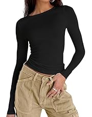 Abardsion Women&#39;s Casual Basic Going Out Crop Tops Slim Fit Short Sleeve Crew Neck Tight T Shirts