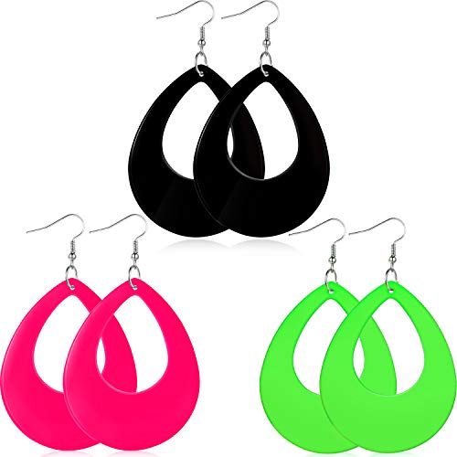 3 Pairs of Neon 80s Oval Earrings for Women