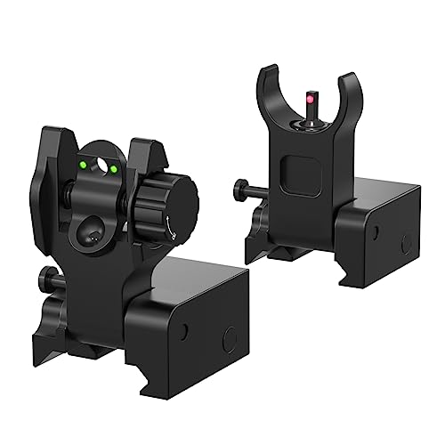 Fiber Optic Iron Sights Flip Up Front and Rear Sites with Green & Red Dot Picatinny Backup Sight Set