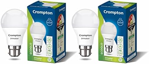 Crompton Dyna Ray 9W Round B22 LED Cool Day Light Pack of 2