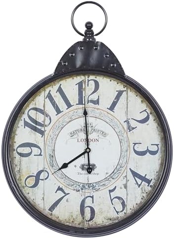 Deco 79 Vintage Metal Wall Clock 20" W, 28" H-92217, 20" x 28", Black