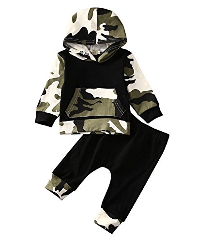 Moore Infant Baby Boys Camouflage Hoodie Tops +Long Pants Outfits Set Clothes