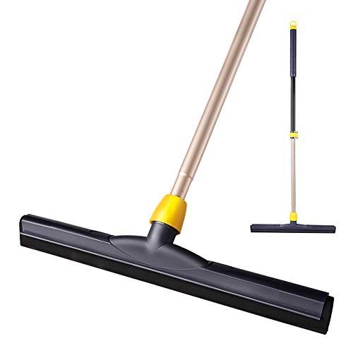 broom pole - Yocada Floor Squeegee Scrubber 54in Long Adjustable Telescopic Pole Heavy Duty Household Broom Perfect for Garage Courtyard Shower Bathroom Pet Hair Fur Floor Marble Glass Tile Water Foam Cleaning