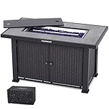 44' Propane Fire Pit Table, 50000 BTU Rectangle Fire Table with Lgnition System Outdoor Fire Table Black Tempered Glass Tabletop CSA Safety Certified for Patio Garden Backyard