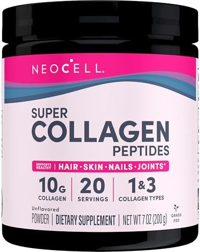 NeoCell Super Collagen Peptides, 10g Collagen Peptides per Serving, Gluten Free, Keto Friendly, Non-GMO, Grass Fed, Healthy Hair, Skin, Nails and Joints, Unflavored Powder, 7 oz., 1 Canister