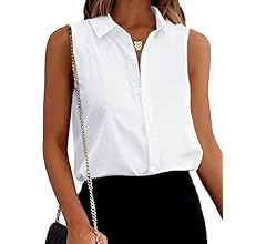 Zeagoo Women's Sleeveless Button Down Shirts Blouses Solid Casual Loose V Neck Tank Tops for Work S-XXL