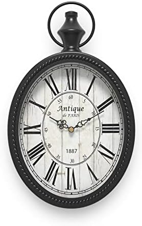 Menterry Small Retro Oval Wall Clock, Antique Old Design, Black Vintage Style, Battery Operated Silent Decor Wall Clocks for Kitchen,Bedroom,Farmhouse,Bathroom (11.2" H x 6.7" W)