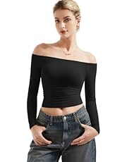 SUUKSESS Women Off Shoulder Double Lined Long Sleeve Shirts Basic Going Out Tops