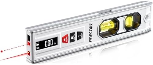 3-In-1 Spirit Level with 65ft Laser Distance Measure & 32ft Leveling Line, Firecore 9 Inch Torpedo Level Magnetic with Light, Rechargeable Small Digital Leveler Tool for Picture Hanging Construction