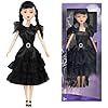 Rugwun 11.5''Addams Doll, Black Dress Christmas Dolls, Black High Heels, and Black Hair, Birthday Gifts for Kids Girls Fans (A1)