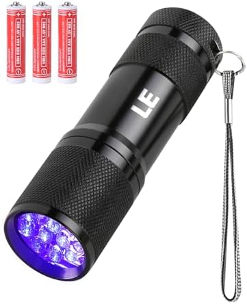 LE UV Flashlight, Handheld Black Light Flashlight, 9 LED 395nm Ultraviolet Flashlight, Pet Urine Stain Detector, 3 AAA Batteries Included, Find Stains on Clothes, Carpet or Rugs