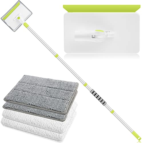 wall cleaning tool - HIPTIS Baseboard Cleaner, Wall Cleaner with Extendable Long Handle 4 Reusable Cleaning Pads for Baseboards Cleaning, Ceiling & Wall Clean in Minutes