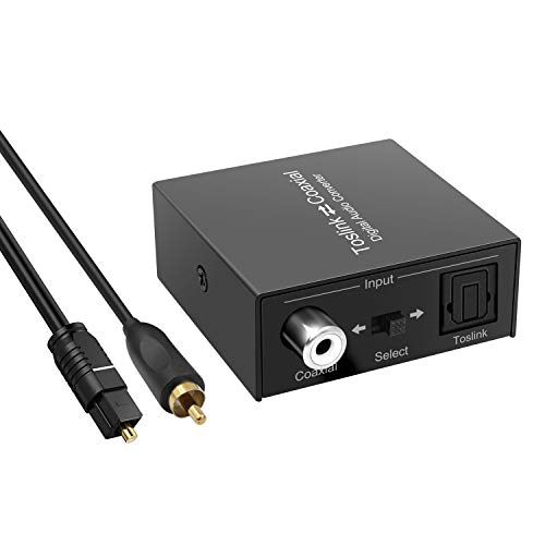 Optical to Coaxial or Coax to Optical Digital Audio Converter Adapter, Bi-Directional Digital Coaxial to/from SPDIF Optical (Toslink) Audio Signal Converter/Repeater