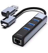 BENFEI 2in1 USB-C/USB 3.0 to Ethernet Adapter with 3*USB 3.0 Ports Compatible with iPhone 15 Pro/...