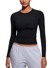 CRZ YOGA Long Sleeve Shirts for Women Soft Crew Neck Fall Basic Tight Tops Fitted Casual Going Out T-Shirts