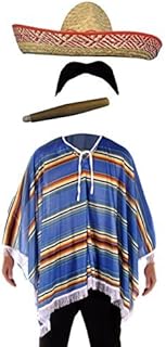 Mexican Fancy Dress set - Poncho + Sombrero + Cigar + Moustache