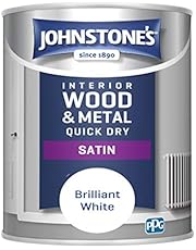 Johnstone&#39;s - Quick Dry Satin - Brilliant White - Satin Finish - Water Based - Interior Wood &amp; Metal - Radiator Paint - Low Odour - Dry in 1-2 Hours - 12m2 Coverage per Litre - 0.75 L