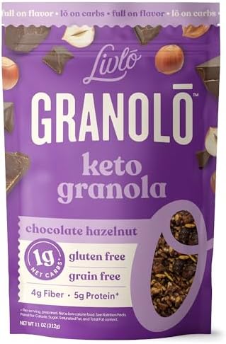 Livlo Keto Granola Cereal - 1g Net Carbs - Grain Free & Gluten Free Cereal - Low Carb Keto Snacks & Food - Ketogenic, Paleo & Diabetic Friendly - Chocolate Hazelnut, 11oz