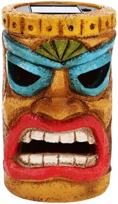 qzzwbbtc Tiki Head Solar Statue Light for Garden Decor and Bar Decoration (Blue)