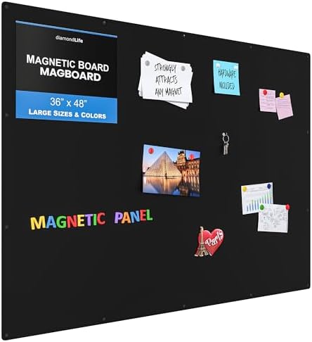 Diamond Life Magnetic Board - Memo & Vision Board for Home, Office, and Classroom - Magnet Board for Kids - Pre-drilled Mounting Screws Included (Black 36"x48")