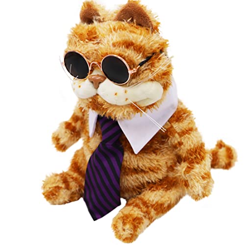 Fat Orange Cat Stuffed Halloween Plush Kitten Toy, Cute Ugly Fat Kitten with Sun-Glass and Tie Lifelike Yellow Tabby Kitty Plushie Cat Dress Up Man Dolls Gifts,11.8''(Only for Age 14+)