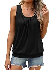 WIHOLL Women&#39;s Summer Tank Tops Loose Fit Pleated Scoop Neck Shirts Casual Sleeveless Tops Banded Bottom