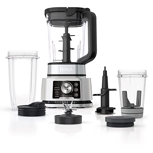 Ninja SS351 Foodi Power Blender & Processor System 1400 WP Smoothie Bowl Maker & Nutrient Extractor* 6 Functions for Bowls, Spreads, Dough & More, smartTORQUE, 72-oz.** Pitcher & To-Go Cups, Silver