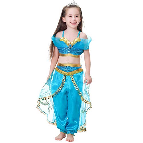 Buy Girls Princess Jasmine Costume Halloween Party Dress Up Online at ...