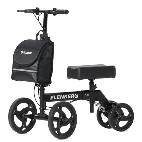 ELENKER Steerable Knee Walker Deluxe Medical Scooter for Foot Injuries Compact Crutches Alternative (Bright Black)