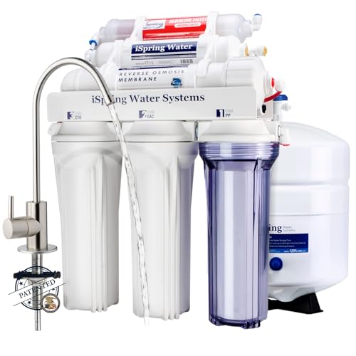 iSpring RCC7AK, NSF Certified, 75 GPD, Alkaline 6-Stage Reverse Osmosis System, pH+ Remineralization RO Water Filter System Under Sink, Innovative Top-Mounted Faucet Design with U.S. Patent