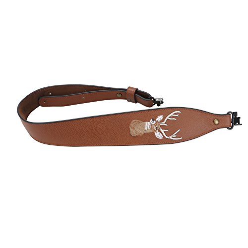 Tourbon Vintage Leather Deer Head Embroidery Padded Rifle Gun Sling Strap with Swivels