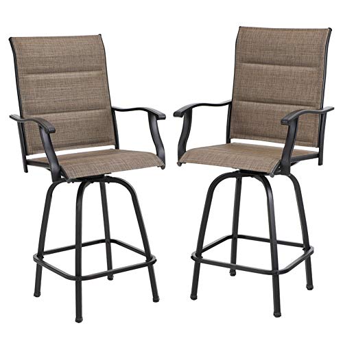 bar height outdoor furniture - PHI VILLA Swivel Bar Stools Outdoor Kitchen Bar Height Patio Chairs Padded Sling Fabric, All-Weather Patio Furniture, 2 Pack