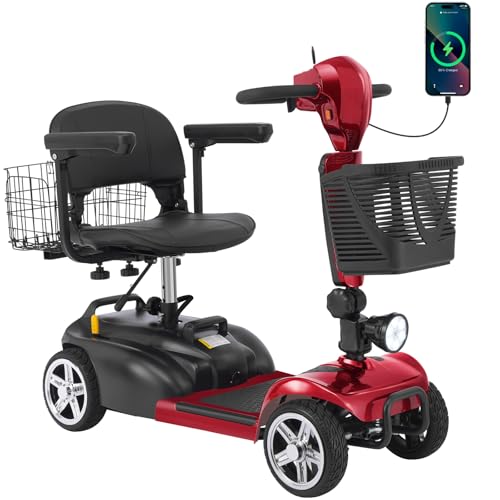 40/30/15 Miles Ecomobi MS02 4 Wheels Mobility Scooter for Adults&Seniors, 350W Electric Powered Wheelchair Device with Extended Battery, Dual Baskets, Rotating Seat, Compact Duty Mobile for Elderly