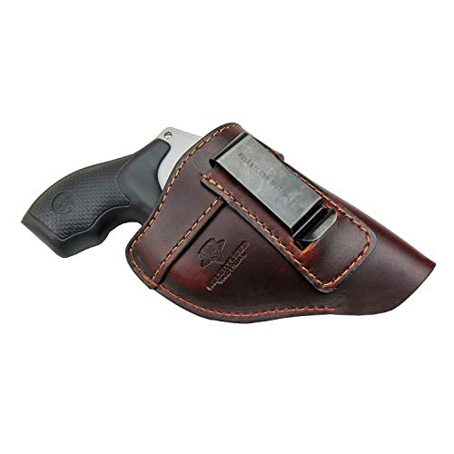 The Defender Leather IWB Holster - Fits Most J Frame Revolvers Incl. Ruger LCR, S&W 442/642, Taurus, Charter & Most .38 Special Revolvers - Made in USA - Brown - Right Handed