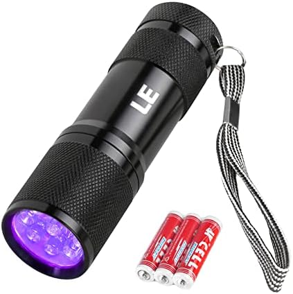 LE UV Flashlight, Handheld Black Light Flashlight, 9 LED 395nm Ultraviolet Flashlight, Pet Urine Stain Detector, 3 AAA Batteries Included, Find Stains on Clothes, Carpet or Rugs