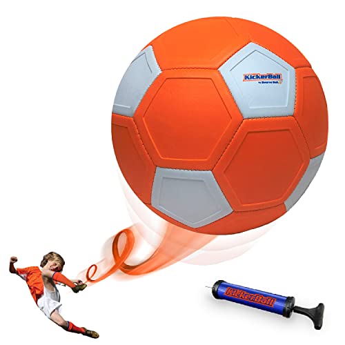 Kickerball - Curve and Swerve Soccer Ball/Football Toy - Kick Like The Pros, Great Gift for Boys and Girls - Perfect for Outdoor & Indoor Match or Game, Bring The World Cup to Your Backyard, Orange